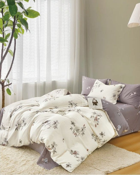 Florida Tulip 100% Pure Cotton Quality King Size Elastic Fitted Bedsheet with Coordinated Pillow Covers